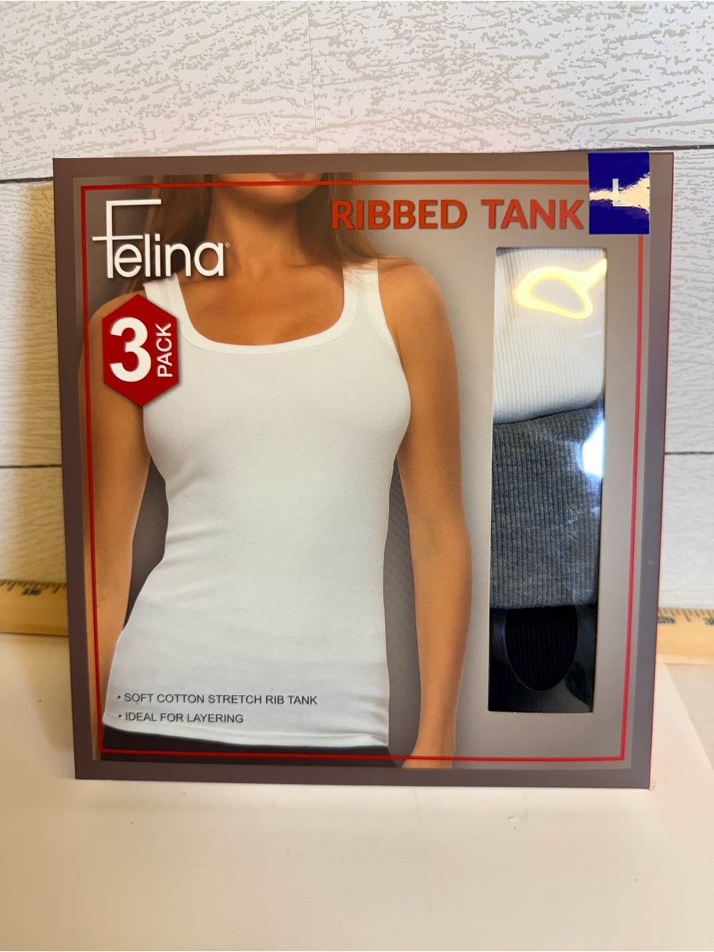 Felina Ribbed Tank Top 3-Pack in White, Gray & Black Size Large NWT
